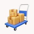 3d Cardboard boxes on trolley. shopping shipment concept. delivery. icon isolated on white background. 3d rendering Royalty Free Stock Photo