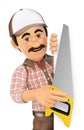 3D Carpenter with saw pointing aside. Blank space Royalty Free Stock Photo