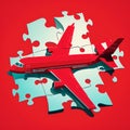 3D cartoon aeroplane landing on puzzle board