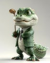 3D Cartoon Anthropomorphic Alligator Golfer Character Statue Holding Golf Club on Isolated White Background, Digital Art Royalty Free Stock Photo