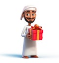 3d cartoon of a arabian man holding a gift box with gifts, AI Generated