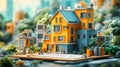 3D cartoon architect designing a building, drawing on a board