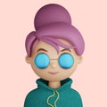 3D cartoon avatar of smiling young woman