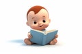3d cartoon baby funny reading book. Generate Ai Royalty Free Stock Photo