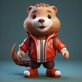 3d Cartoon Baby Gerbil In Red Jacket: Anime-inspired Character Design Royalty Free Stock Photo