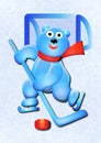 3D Cartoon bear hockey player.