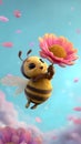 3D Cartoon Bee Flying with a Flower in Its Hands Royalty Free Stock Photo