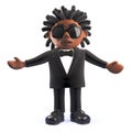 3d cartoon black African American entertainer singer with arms held wide, 3d illustration