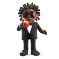 3d cartoon black African American singer entertainer eating an apple, 3d illustration