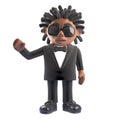 3d cartoon black African American star in tuxedo waving his hand