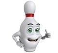 3D cartoon bowling pin giving a thumbs up