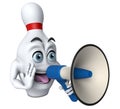 3D cartoon bowling pin with a megaphone