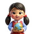 3D cartoon boy and girl standing and holding a globe Royalty Free Stock Photo