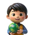 3D cartoon boy and girl standing and holding a globe Royalty Free Stock Photo