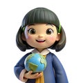 3D cartoon boy and girl standing and holding a globe Royalty Free Stock Photo