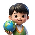 3D cartoon boy and girl standing and holding a globe Royalty Free Stock Photo