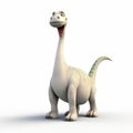 3d Cartoon Brachiosaurus: Cute Little Dinosaur On White Background