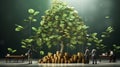 3d cartoon of business people working with money trees in fund concept. Generative ai. Generative ai