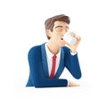 3d cartoon businessman drinking coffee