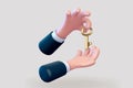 3D cartoon businessman hand holding golden key to success. Royalty Free Stock Photo