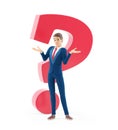 3d cartoon businessman standing in front of question mark Royalty Free Stock Photo