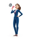 3d cartoon businesswoman making an announcement with megaphone