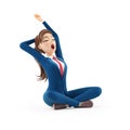 3d cartoon businesswoman morning stretch