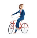 3d cartoon businesswoman riding bicycle