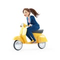 3d cartoon businesswoman riding a scooter