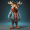 Adorable 3d Cartoon Caribou In Stylish Urban Outfit Design