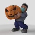 3D Cartoon Casual Character in face mask