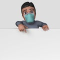 3D Cartoon Casual Character in face mask