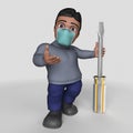 3D Cartoon Casual Character in face mask