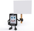 3D cartoon cell phone holding sign