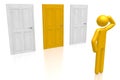 3D cartoon character, doors - choice concept Royalty Free Stock Photo