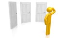 3D cartoon character, doors - choice concept Royalty Free Stock Photo