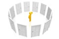 3D cartoon character, doors - choice concept Royalty Free Stock Photo