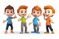 3D cartoon character kids, cute student group, dancing isolated on white and transparent background. Generative AI