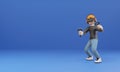 3D cartoon character Man playing the game using virtual reality headset and gamepads isolate blur background