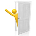 3D cartoon character opens a door - welcome concept