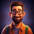 3d Cartoon Character Portrait: Bearded Ma With Glasses