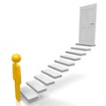 3D cartoon character, steps, door Royalty Free Stock Photo