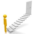 3D cartoon character, steps, door Royalty Free Stock Photo