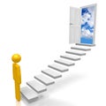 3D cartoon character, steps, door - future concept Royalty Free Stock Photo