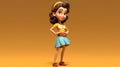 3d cartoon character woman smiling. Beautiful teenager girl with short brown hair. Portrait of a cheerful brunette pin