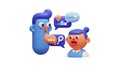 3D cartoon characters communicating with speech bubbles and question marks two people talking and discussing ideas Royalty Free Stock Photo