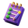 3d cartoon checklist with green checkmarks and a purple pencil Royalty Free Stock Photo
