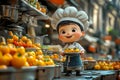 3D cartoon chef, cooking in a kitchen, vibrant colors Royalty Free Stock Photo