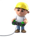 3d Cartoon construction worker plays a videogame