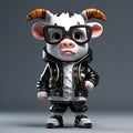 Super Cute 3d Cartoon Cow With Urban Style - Punk Inspired Design